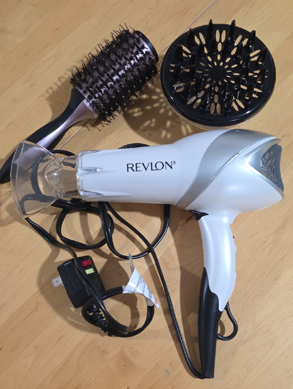 Revlon White and Silver Compact Hair Dryer with Diffuser and Brush